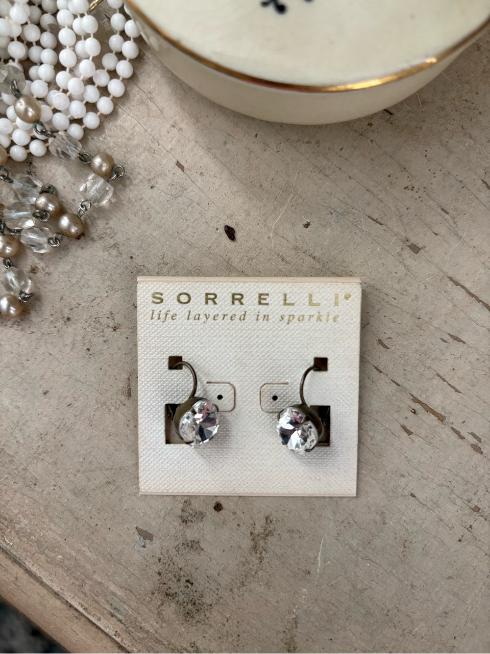 Sorrelli Clear Crystal Drop Earrings with Silver Hooks
